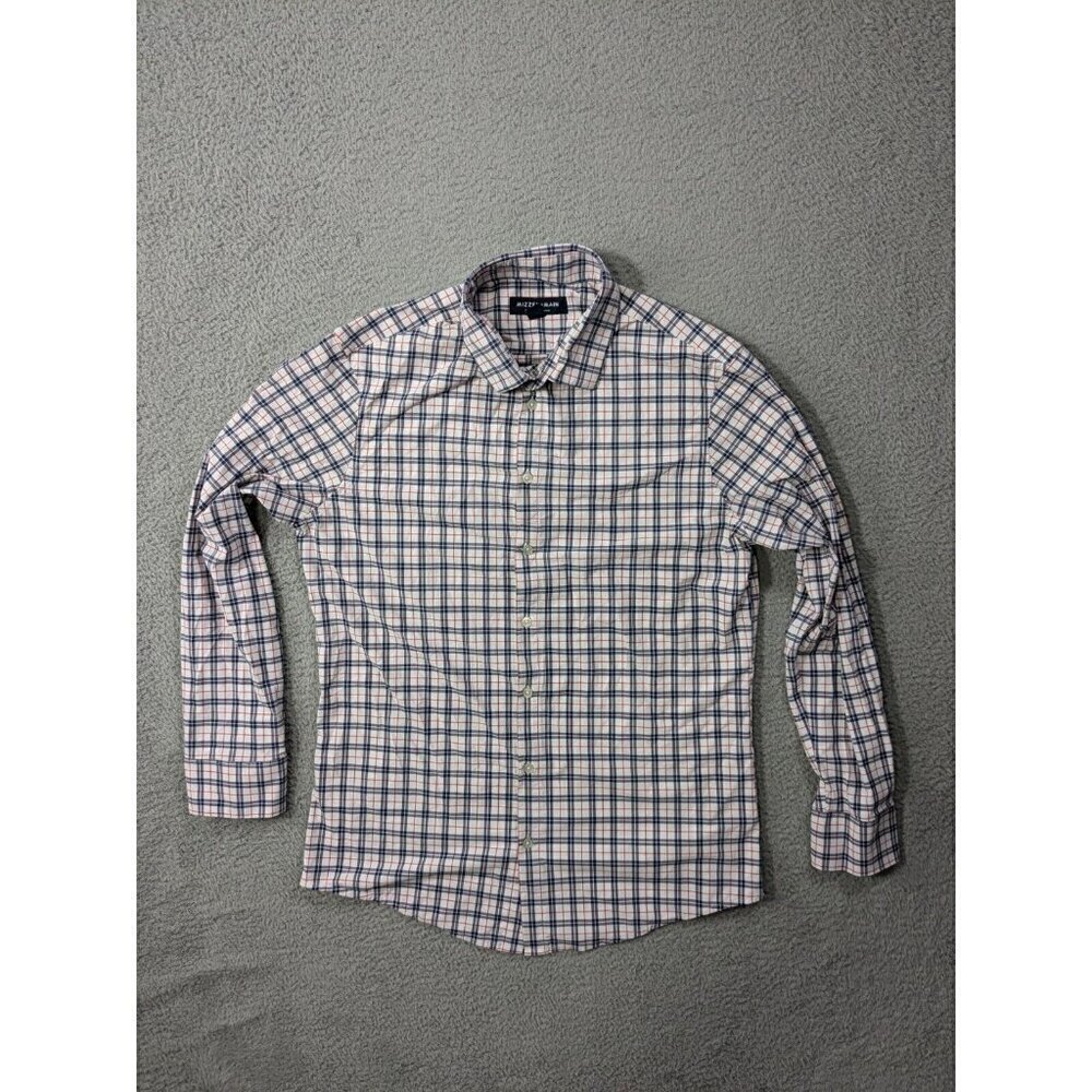 Mizzen and Main Shirt Mens Large Trim Monaco Dress Blue Red Plaid Performance
